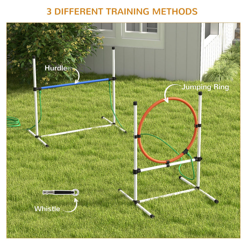 PawHut 5pc Dog Agility Training Equipment Set with Spray Water Tube, White - 7DAY'S
