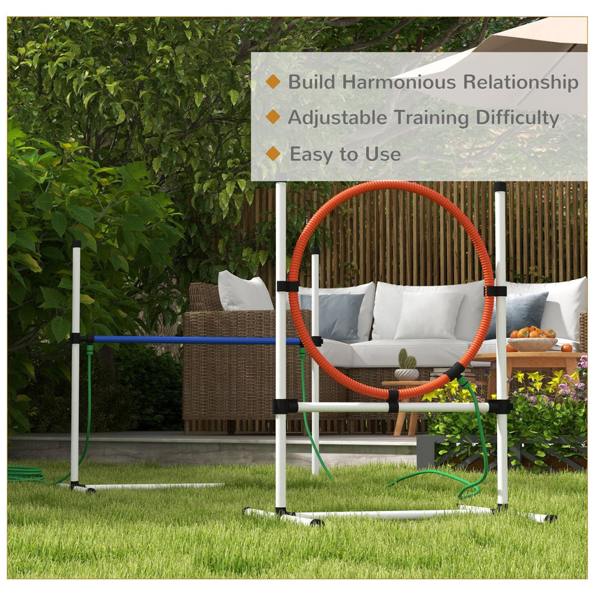 PawHut 5pc Dog Agility Training Equipment Set with Spray Water Tube, White - 7DAY'S
