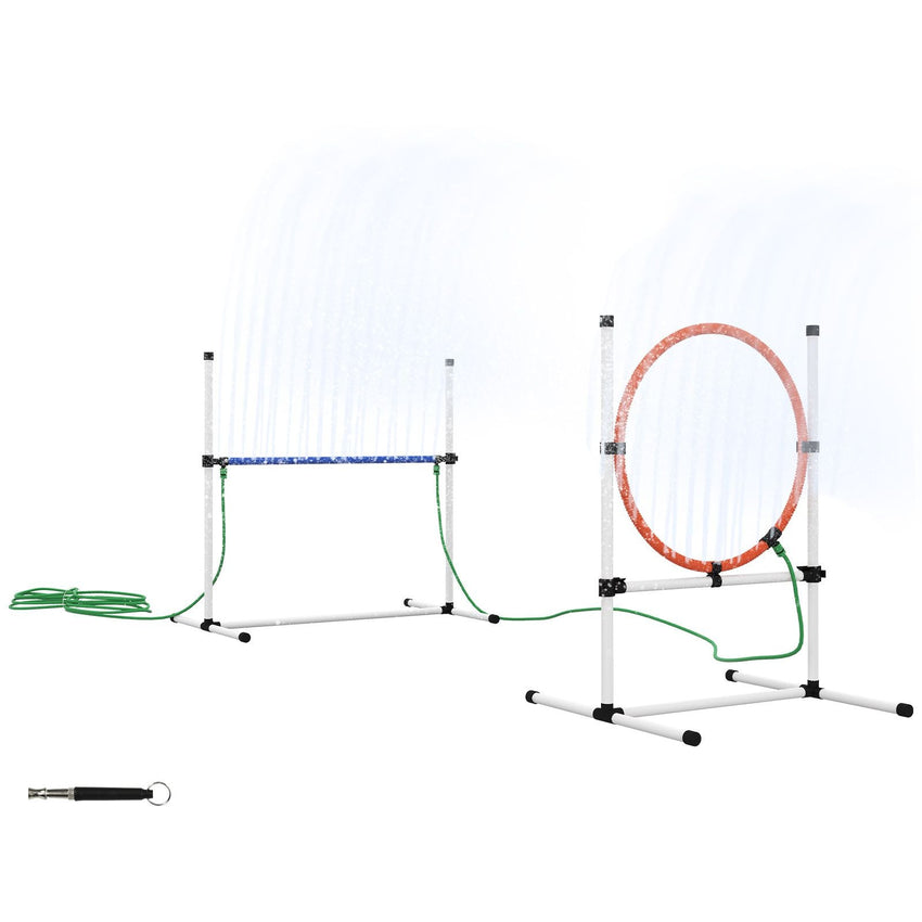PawHut 5pc Dog Agility Training Equipment Set with Spray Water Tube, White - 7DAY'S