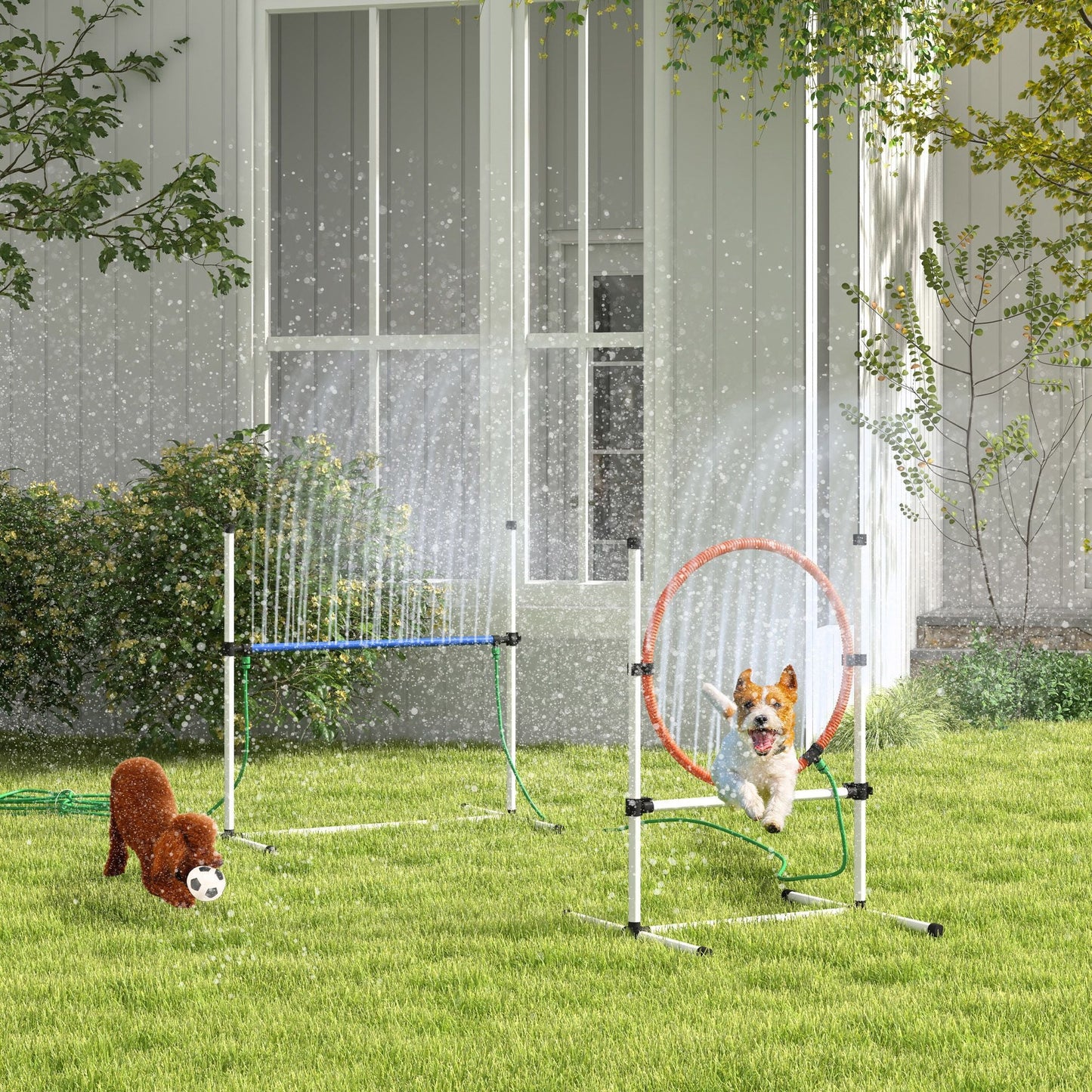 PawHut 5pc Dog Agility Training Equipment Set with Spray Water Tube, White - 7DAY'S