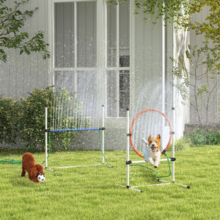 PawHut 5pc Dog Agility Training Equipment Set with Spray Water Tube, White - 7DAY'S