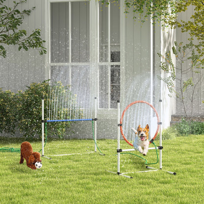 PawHut 5pc Dog Agility Training Equipment Set with Spray Water Tube, White - 7DAY'S