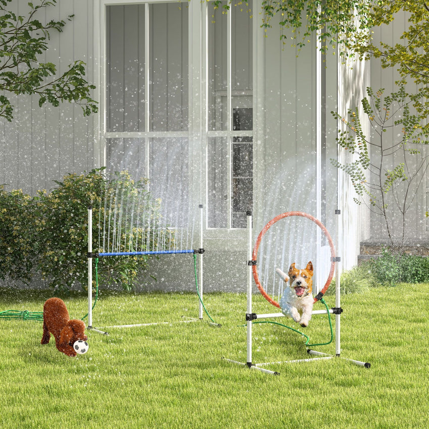PawHut 5pc Dog Agility Training Equipment Set with Spray Water Tube, White - 7DAY'S