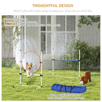 PawHut 5pc Dog Agility Training Equipment Set with Spray Water Tube, White - 7DAY'S