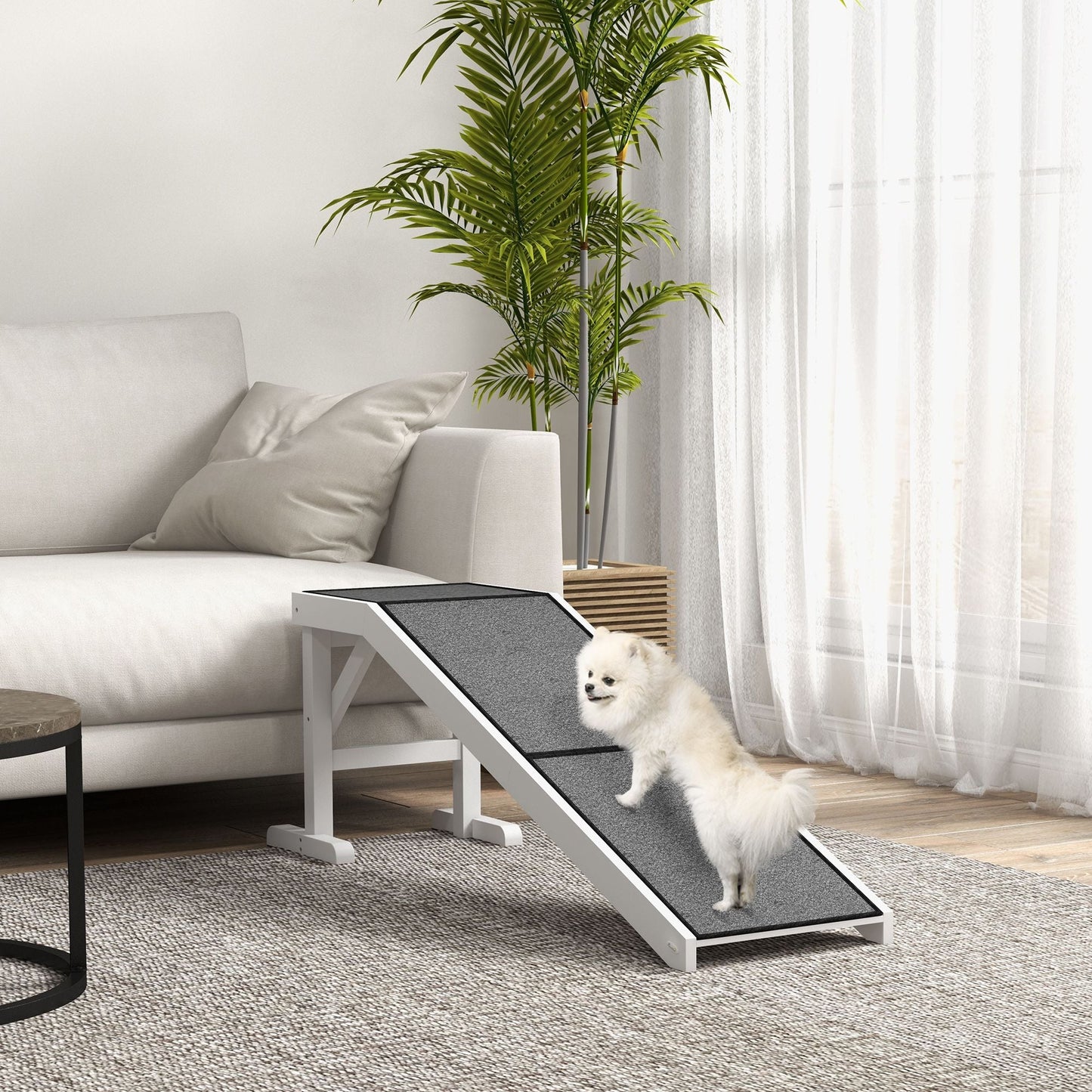 PawHut 60" Pet Ramp for Dogs & Cats, Non - Slip Carpet, Easy Access, White - 7DAY'S