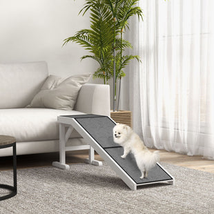 PawHut 60" Pet Ramp for Dogs & Cats, Non - Slip Carpet, Easy Access, White - 7DAY'S