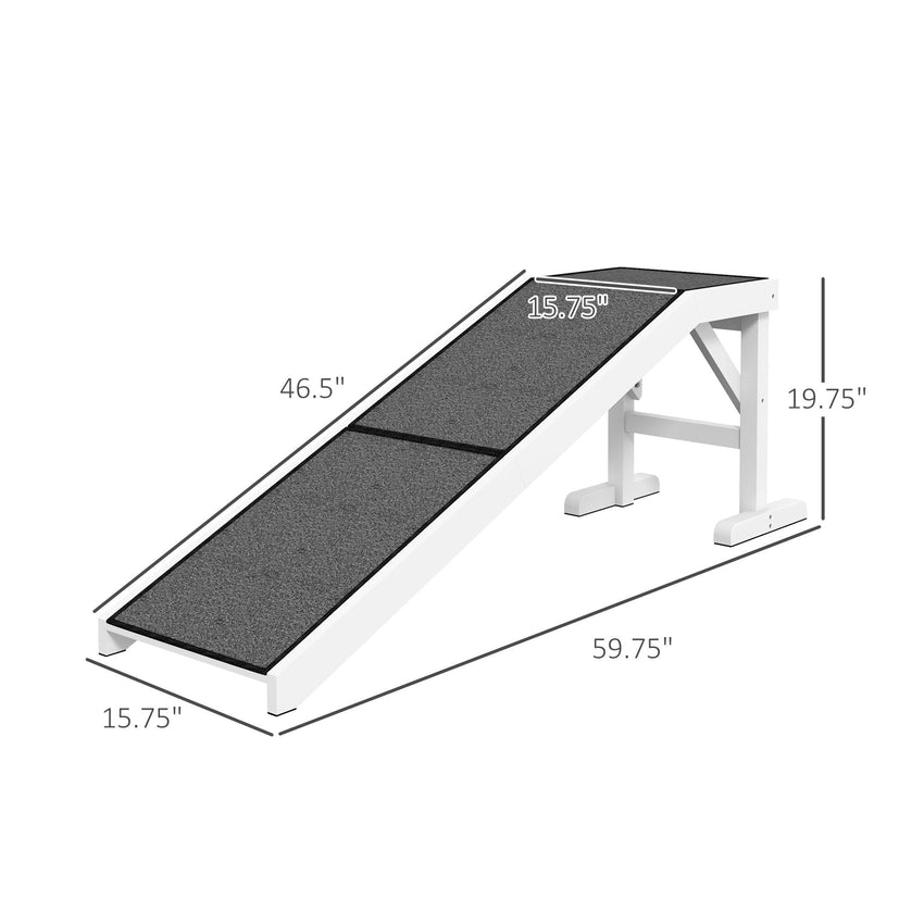 PawHut 60" Pet Ramp for Dogs & Cats, Non - Slip Carpet, Easy Access, White - 7DAY'S