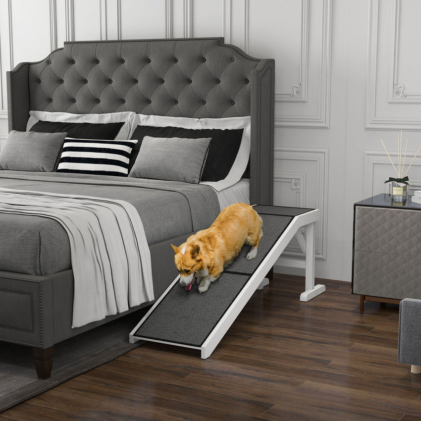 PawHut 60" Pet Ramp for Dogs & Cats, Non - Slip Carpet, Easy Access, White - 7DAY'S