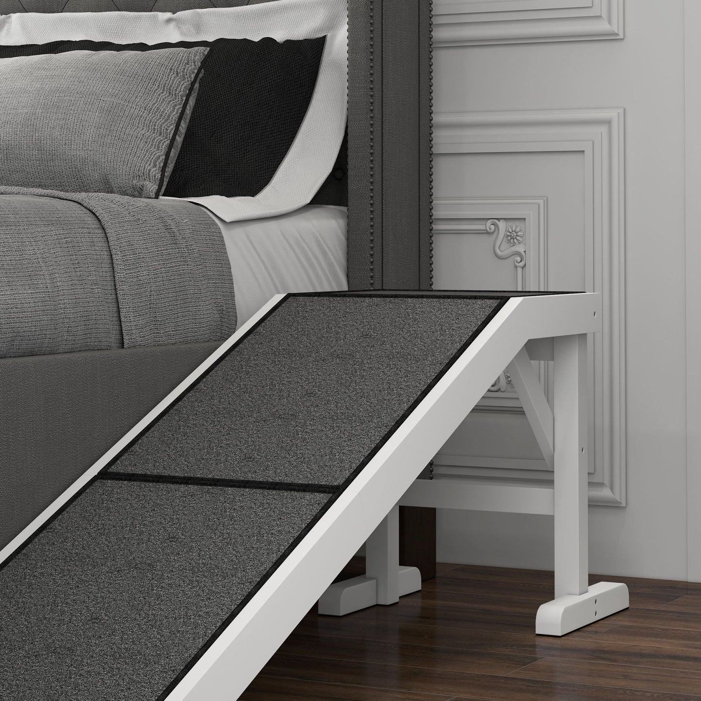 PawHut 60" Pet Ramp for Dogs & Cats, Non - Slip Carpet, Easy Access, White - 7DAY'S