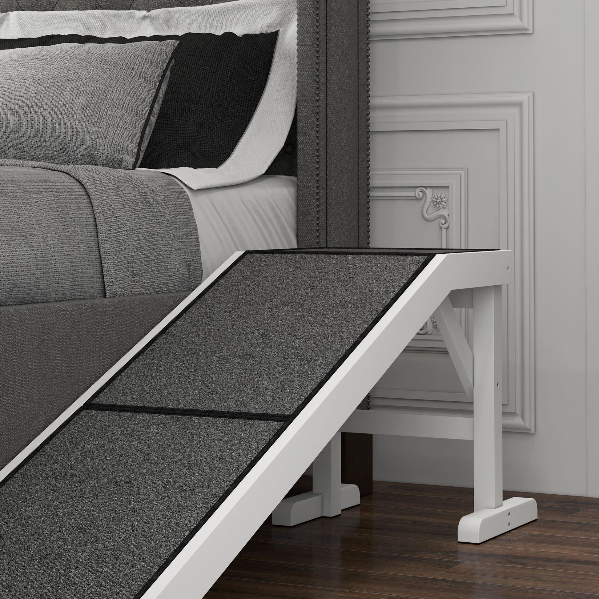 PawHut 60" Pet Ramp for Dogs & Cats, Non - Slip Carpet, Easy Access, White - 7DAY'S
