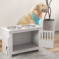 PawHut Dog Food Storage Cabinet with Bowls & Dog Feeding Station, White - 7DAY'S