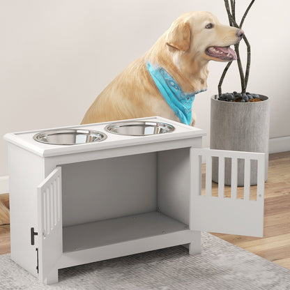 PawHut Dog Food Storage Cabinet with Bowls & Dog Feeding Station, White - 7DAY'S