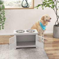 PawHut Dog Food Storage Cabinet with Bowls & Dog Feeding Station, White - 7DAY'S