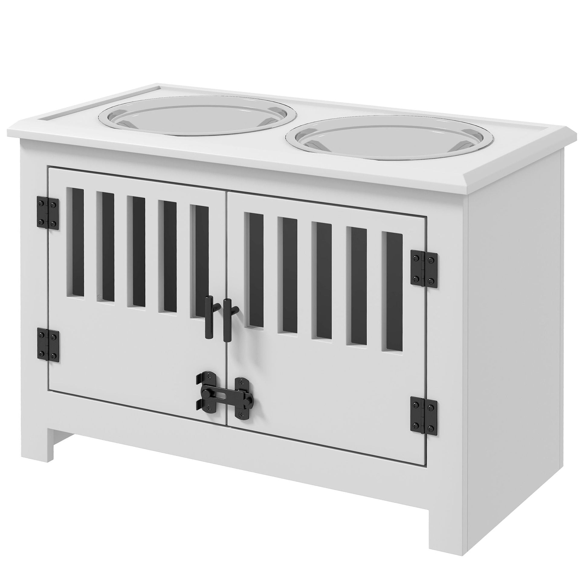 PawHut Dog Food Storage Cabinet with Bowls & Dog Feeding Station, White - 7DAY'S