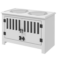 PawHut Dog Food Storage Cabinet with Bowls & Dog Feeding Station, White - 7DAY'S