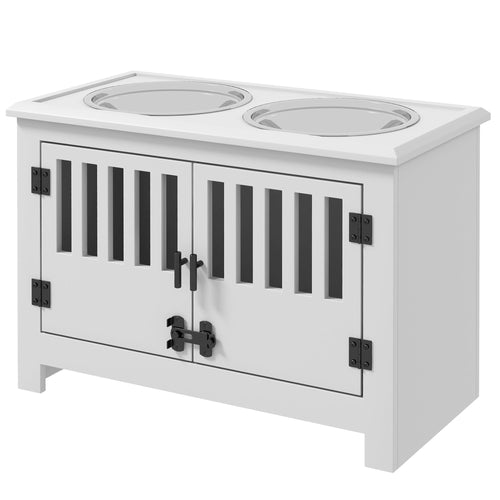 PawHut Dog Food Storage Cabinet with Bowls & Dog Feeding Station, White