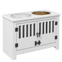 PawHut Dog Food Storage Cabinet with Bowls & Dog Feeding Station, White - 7DAY'S