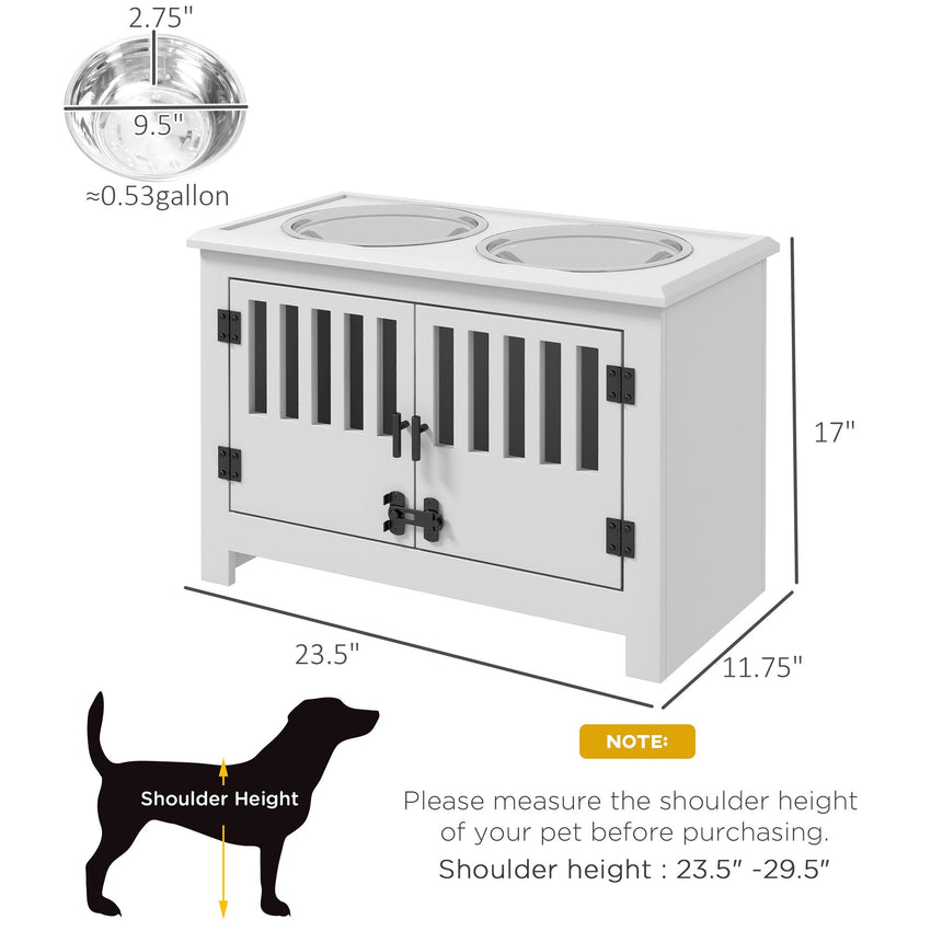 PawHut Dog Food Storage Cabinet with Bowls & Dog Feeding Station, White - 7DAY'S