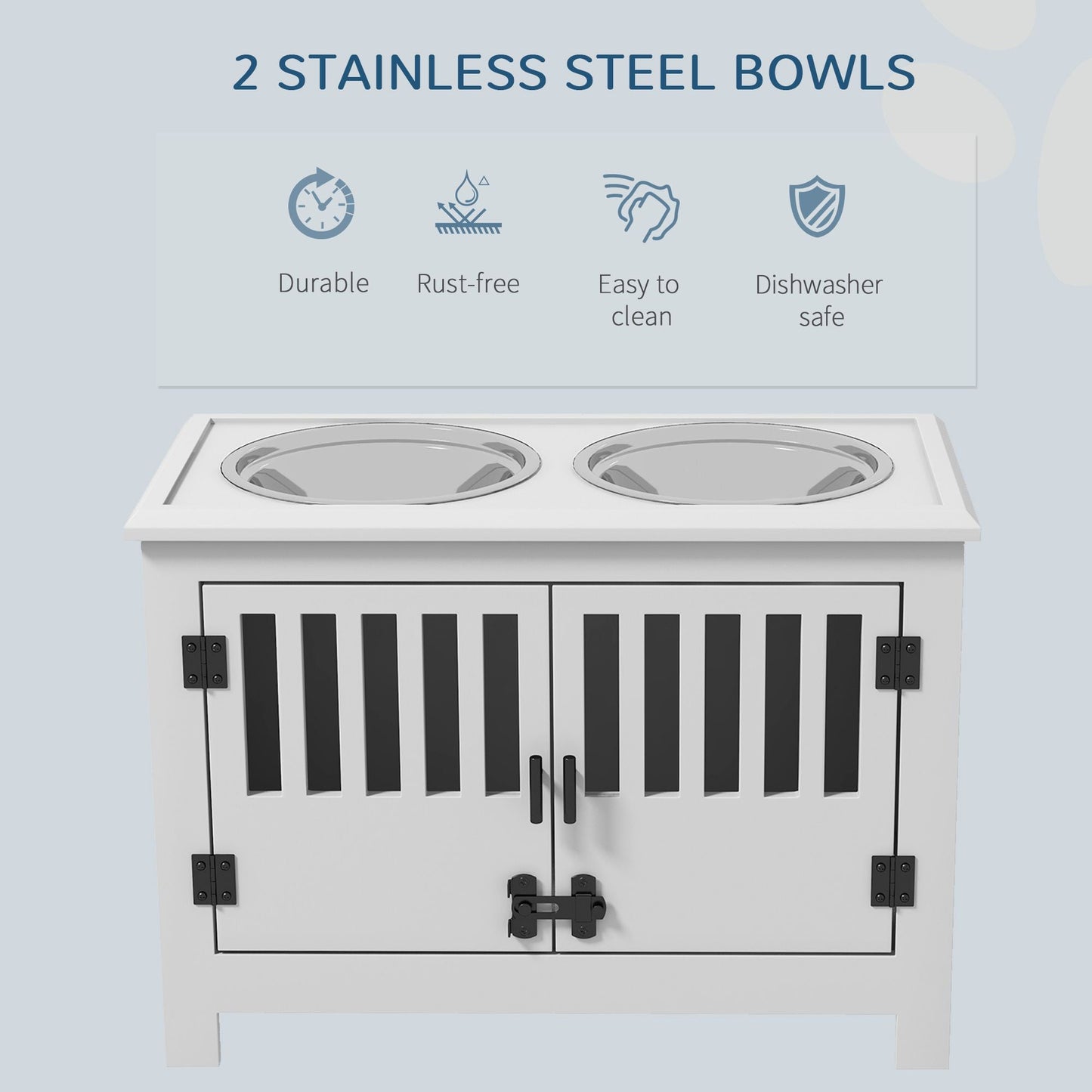 PawHut Dog Food Storage Cabinet with Bowls & Dog Feeding Station, White - 7DAY'S