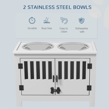 PawHut Dog Food Storage Cabinet with Bowls & Dog Feeding Station, White - 7DAY'S