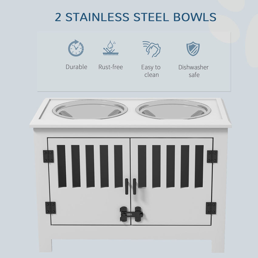 PawHut Dog Food Storage Cabinet with Bowls & Dog Feeding Station, White - 7DAY'S