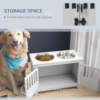 PawHut Dog Food Storage Cabinet with Bowls & Dog Feeding Station, White - 7DAY'S