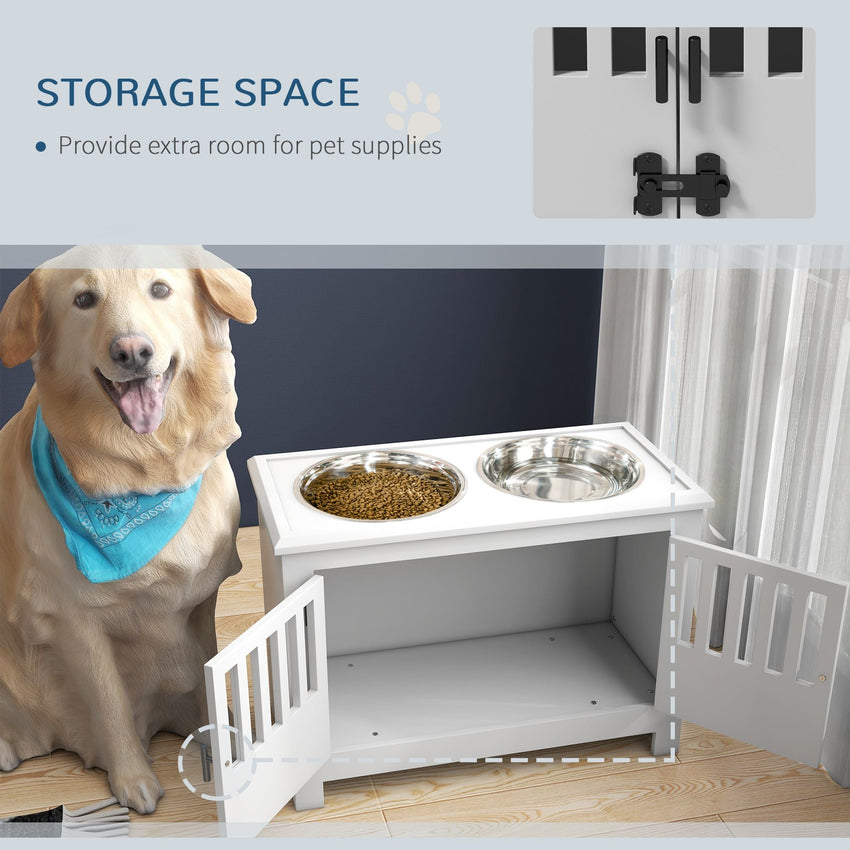 PawHut Dog Food Storage Cabinet with Bowls & Dog Feeding Station, White - 7DAY'S