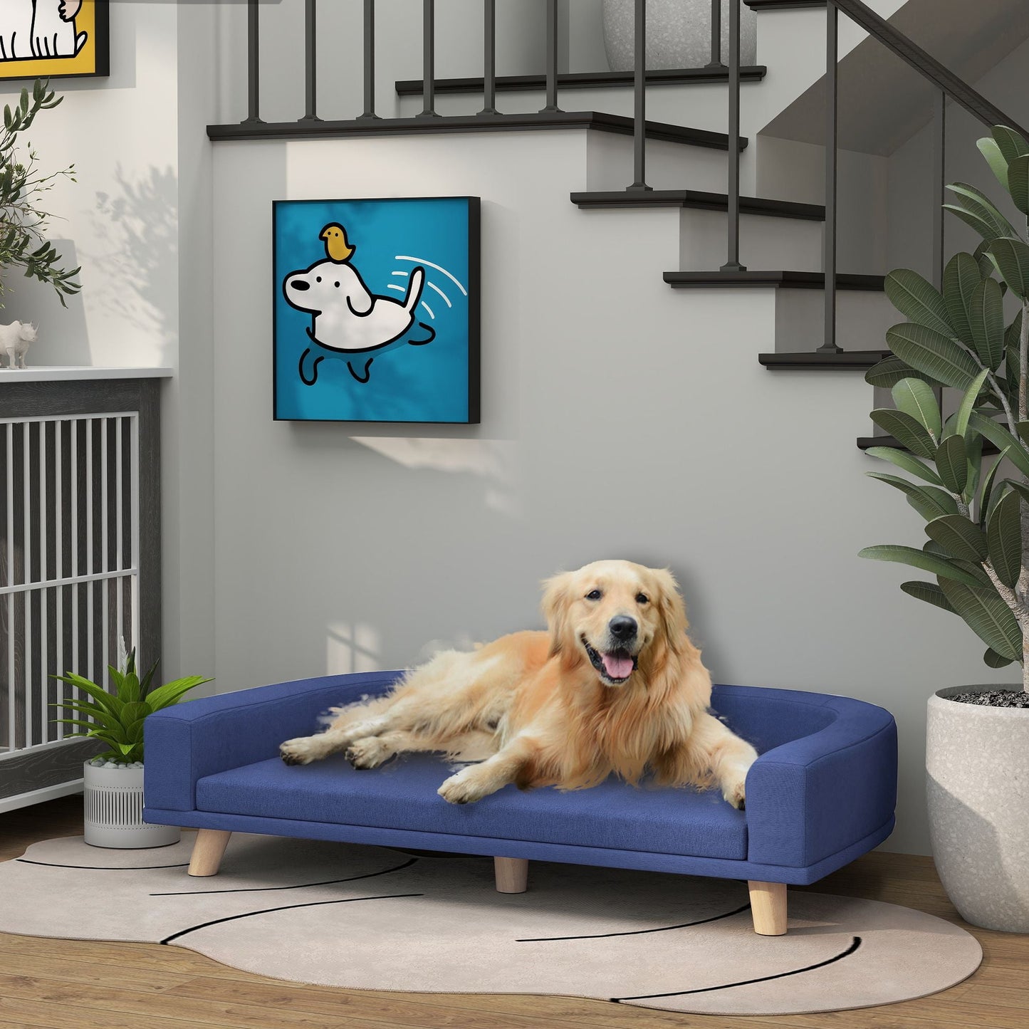 PawHut Dog Sofa Couch Bed with Washable Cushion for Large Dogs, Cats, Blue - 7DAY'S