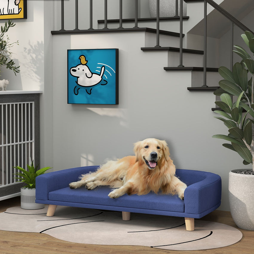 PawHut Dog Sofa Couch Bed with Washable Cushion for Large Dogs, Cats, Blue - 7DAY'S