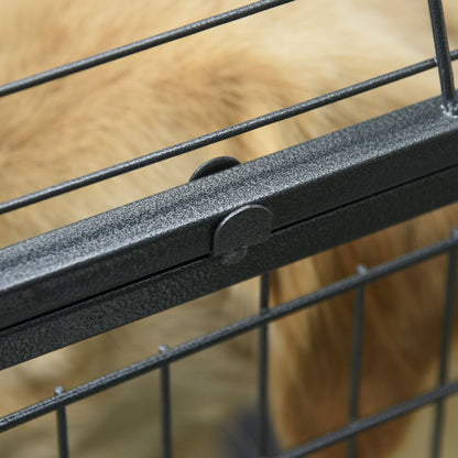 PawHut Metal Dog Crate 37" Heavy Duty Folding Kennel with Removable Tray Cover 4 Wheels Gray - 7DAY'S