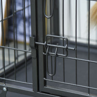 PawHut Metal Dog Crate 37" Heavy Duty Folding Kennel with Removable Tray Cover 4 Wheels Gray - 7DAY'S