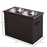 PawHut Raised Dog Feeding Station with 2 Stainless Steel Bowls Storage Large Pets Dark Brown - 7DAY'S