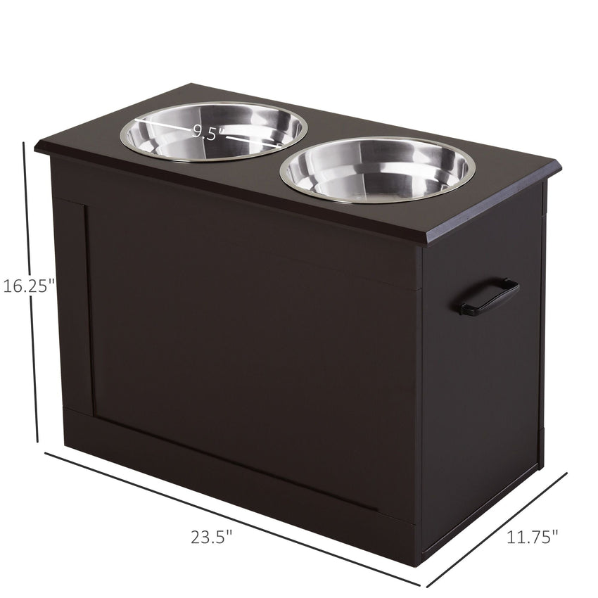 PawHut Raised Dog Feeding Station with 2 Stainless Steel Bowls Storage Large Pets Dark Brown - 7DAY'S