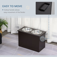 PawHut Raised Dog Feeding Station with 2 Stainless Steel Bowls Storage Large Pets Dark Brown - 7DAY'S