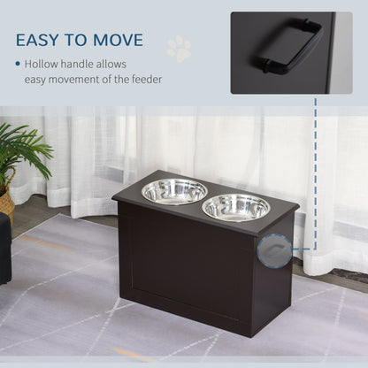PawHut Raised Dog Feeding Station with 2 Stainless Steel Bowls Storage Large Pets Dark Brown - 7DAY'S