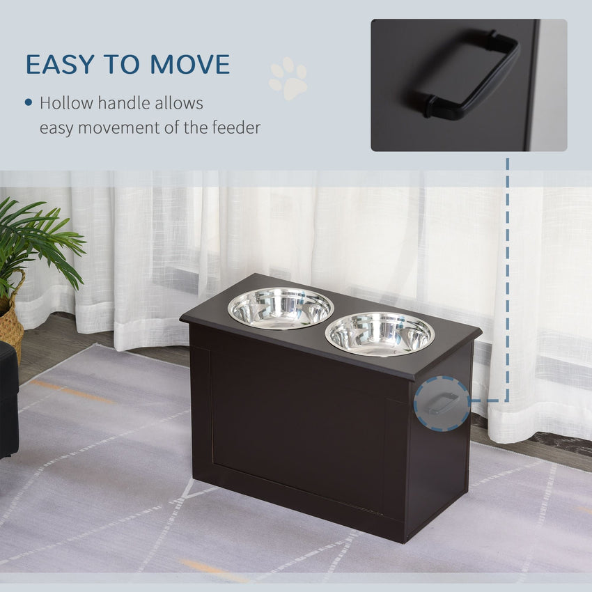 PawHut Raised Dog Feeding Station with 2 Stainless Steel Bowls Storage Large Pets Dark Brown - 7DAY'S