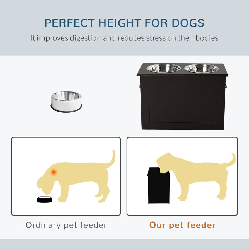 PawHut Raised Dog Feeding Station with 2 Stainless Steel Bowls Storage Large Pets Dark Brown - 7DAY'S