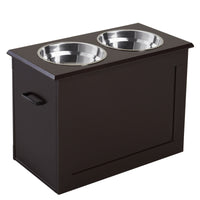 PawHut Raised Dog Feeding Station with 2 Stainless Steel Bowls Storage Large Pets Dark Brown - 7DAY'S