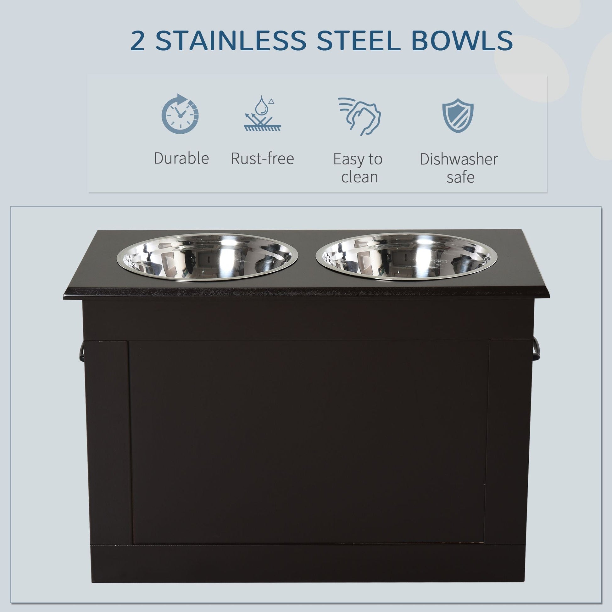 PawHut Raised Dog Feeding Station with 2 Stainless Steel Bowls Storage Large Pets Dark Brown - 7DAY'S