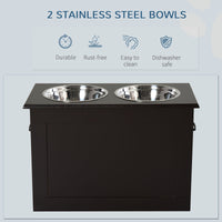 PawHut Raised Dog Feeding Station with 2 Stainless Steel Bowls Storage Large Pets Dark Brown - 7DAY'S