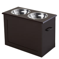 PawHut Raised Dog Feeding Station with 2 Stainless Steel Bowls Storage Large Pets Dark Brown - 7DAY'S
