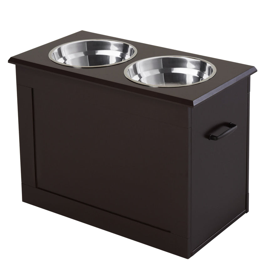PawHut Raised Dog Feeding Station with 2 Stainless Steel Bowls Storage Large Pets Dark Brown - 7DAY'S