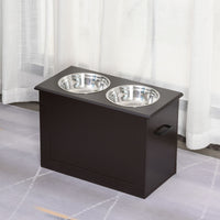 PawHut Raised Dog Feeding Station with 2 Stainless Steel Bowls Storage Large Pets Dark Brown - 7DAY'S