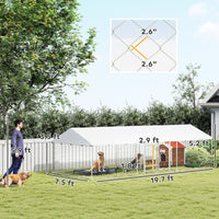 PawHut Two Room Outdoor Dog Kennel, Dog Run with Roof, Waterproof UV - Resistant Cover, Secure Lock, 19.7' x 7.5' x 5.2' - 7DAY'S