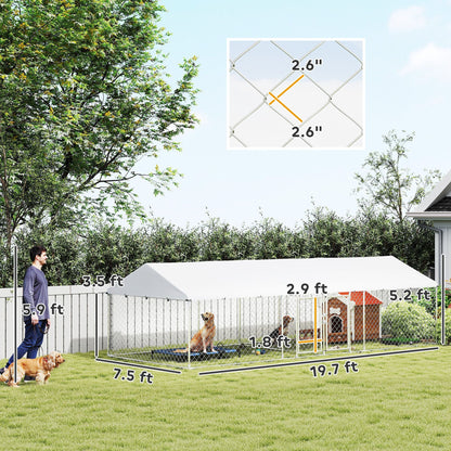 PawHut Two Room Outdoor Dog Kennel, Dog Run with Roof, Waterproof UV - Resistant Cover, Secure Lock, 19.7' x 7.5' x 5.2' - 7DAY'S