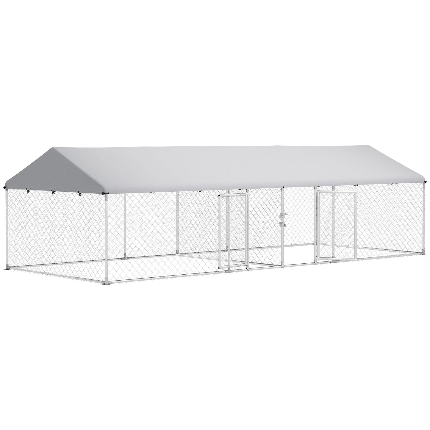 PawHut Two Room Outdoor Dog Kennel, Dog Run with Roof, Waterproof UV - Resistant Cover, Secure Lock, 19.7' x 7.5' x 5.2' - 7DAY'S