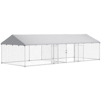PawHut Two Room Outdoor Dog Kennel, Dog Run with Roof, Waterproof UV - Resistant Cover, Secure Lock, 19.7' x 7.5' x 5.2' - 7DAY'S
