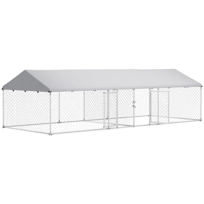 PawHut Two Room Outdoor Dog Kennel, Dog Run with Roof, Waterproof UV - Resistant Cover, Secure Lock, 19.7' x 7.5' x 5.2' - 7DAY'S