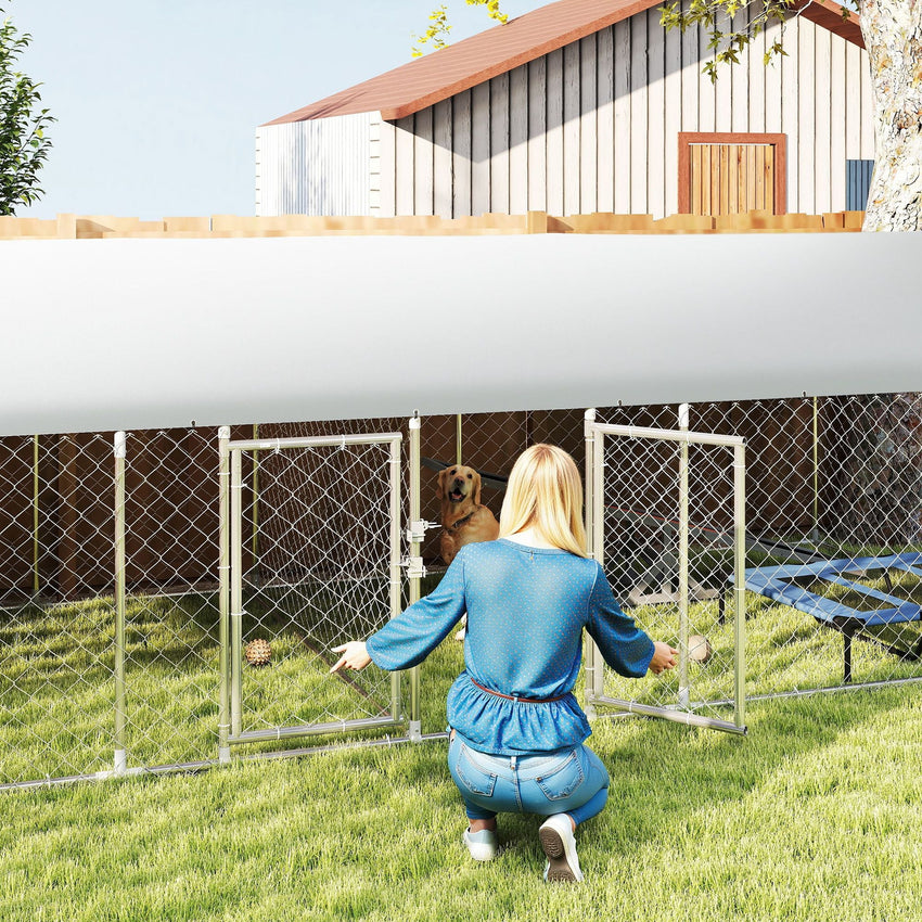 PawHut Two Room Outdoor Dog Kennel, Dog Run with Roof, Waterproof UV - Resistant Cover, Secure Lock, 19.7' x 7.5' x 5.2' - 7DAY'S