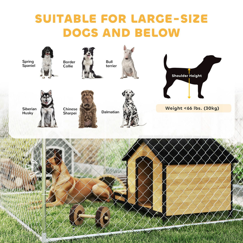PawHut Two Room Outdoor Dog Kennel, Dog Run with Roof, Waterproof UV - Resistant Cover, Secure Lock, 19.7' x 7.5' x 5.2' - 7DAY'S